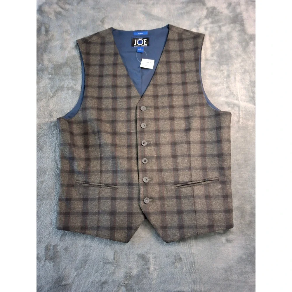 Joseph Abboud JOE Mens Slim Fit Gray Plaid Suit Vest Waistcoat Size M M281809